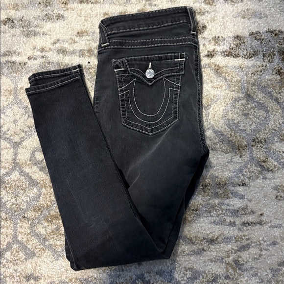 True Religion Skinny Jeans Womens 33 Low Rise Flap Pockets Denim Black - Picture 7 of 7